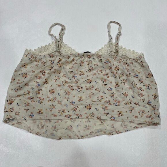 American Eagle Lace Trim Floral Cami Tank Top Cream Size M - Picture 2 of 7